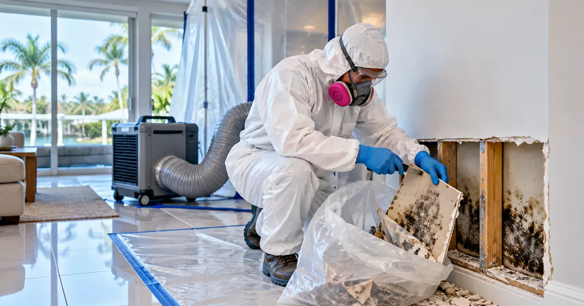 Workplace-Ready Mold Removal in Loxahatchee Groves, FL — technician removing mold under containment